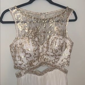 white and gold lacey jeweled dress